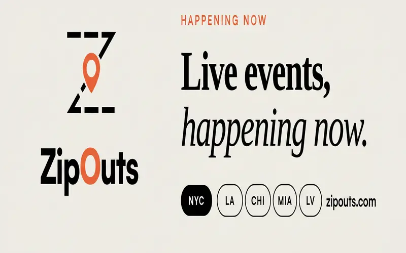 ZipOuts homepage — live events happening now across NYC, LA, Chicago, Miami & Las Vegas